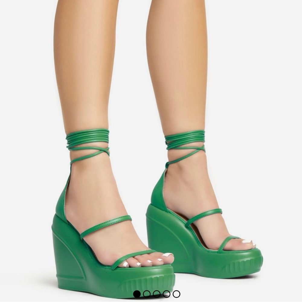 Chic green lace up wedge heels